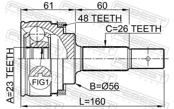 Handler.Part Joint, drive shaft FEBEST 0110ZZT220A48 2