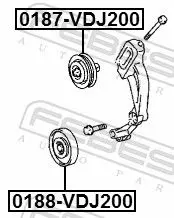 Handler.Part Tensioner pulley, v-ribbed belt FEBEST 0187VDJ200 2