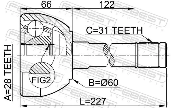 Handler.Part Joint, drive shaft FEBEST 0210073 2