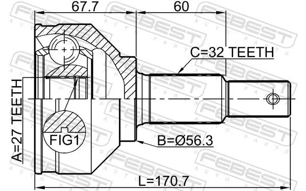 Handler.Part Joint, drive shaft FEBEST 0210J32 2