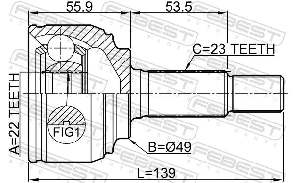 Handler.Part Joint, drive shaft FEBEST 0210K12E 2