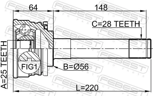 Handler.Part Joint, drive shaft FEBEST 0410013 2