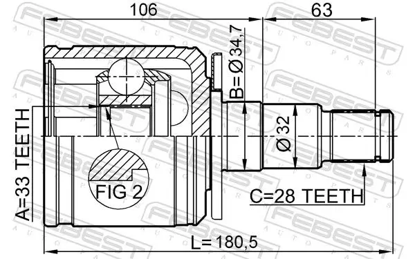 Handler.Part Joint, drive shaft FEBEST 0411KB4LH 2