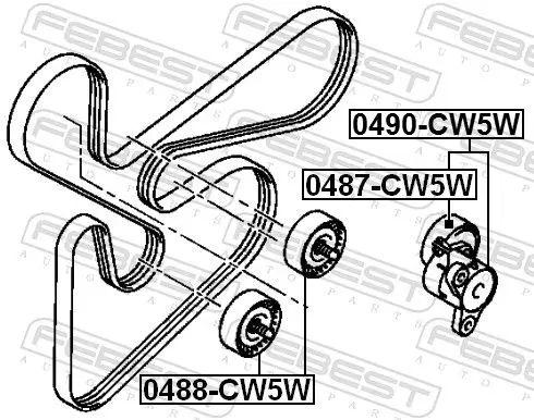 Handler.Part Tensioner pulley, v-ribbed belt FEBEST 0487CW5W 2