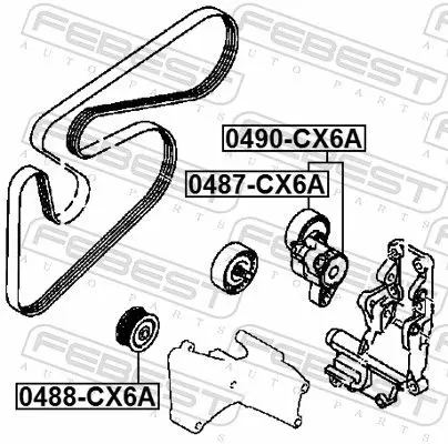 Handler.Part Deflection/guide pulley, v-ribbed belt FEBEST 0488CX6A 2