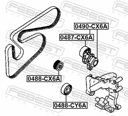 Handler.Part Deflection/guide pulley, v-ribbed belt FEBEST 0488CY6A 2