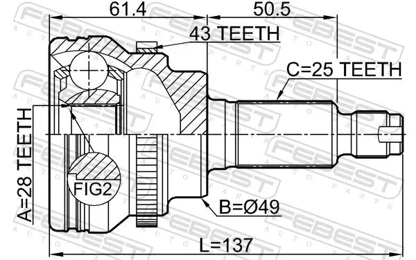 Handler.Part Joint, drive shaft FEBEST 0710IGNA43 2