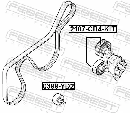 Handler.Part Tensioner pulley, v-ribbed belt FEBEST 2187CB4KIT 2