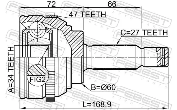 Handler.Part Joint kit, drive shaft FEBEST 2210MAGA47 2