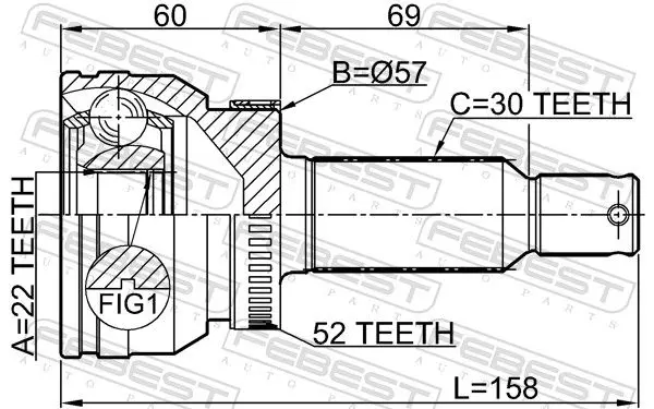 Handler.Part Joint kit, drive shaft FEBEST 2210SORA52R 2