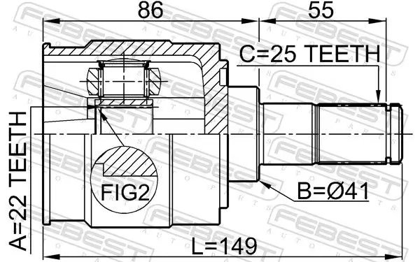 Handler.Part Joint, drive shaft FEBEST 2211CERII16 2