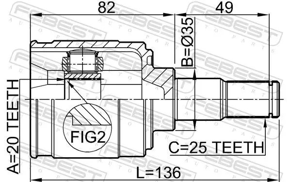 Handler.Part Joint, drive shaft FEBEST 2211PICMT 2