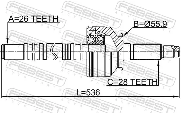 Handler.Part Joint, drive shaft FEBEST 2214SOR 2