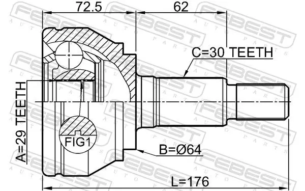 Handler.Part Joint kit, drive shaft FEBEST 2310TOUAR 2