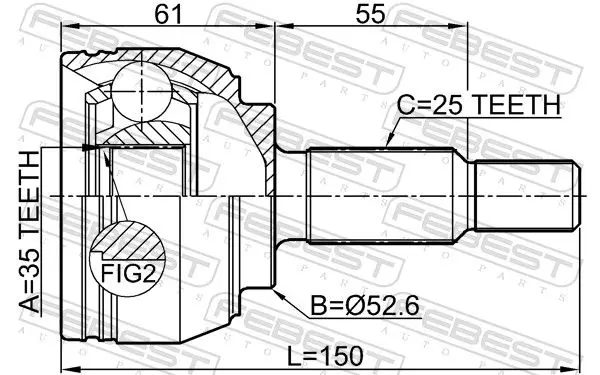 Handler.Part Joint kit, drive shaft FEBEST 2410DUSTAWD 2