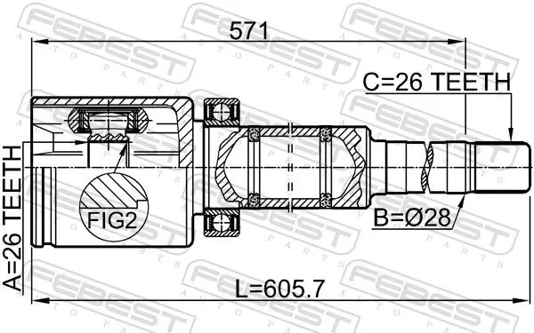 Handler.Part Joint, drive shaft FEBEST 2711S80AWDTRH 2