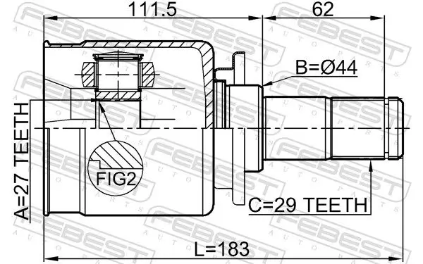 Handler.Part Joint, drive shaft FEBEST 2911DIIIFLH 2