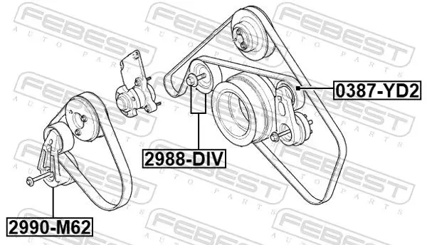 Handler.Part Deflection/guide pulley, v-ribbed belt FEBEST 2988DIV 2