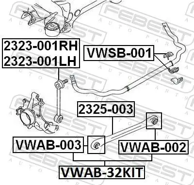 Handler.Part Control arm-/trailing arm bush FEBEST VWAB32KIT 2