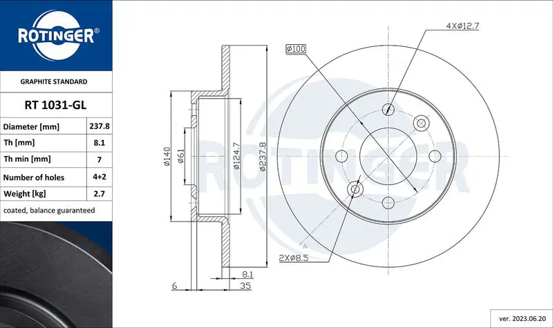 Handler.Part Brake disc ROTINGER RT1031GL 1