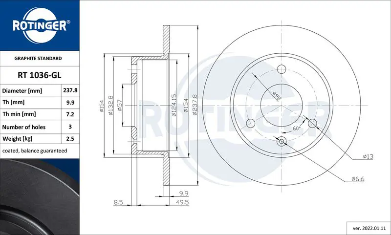 Handler.Part Brake disc ROTINGER RT1036GL 1