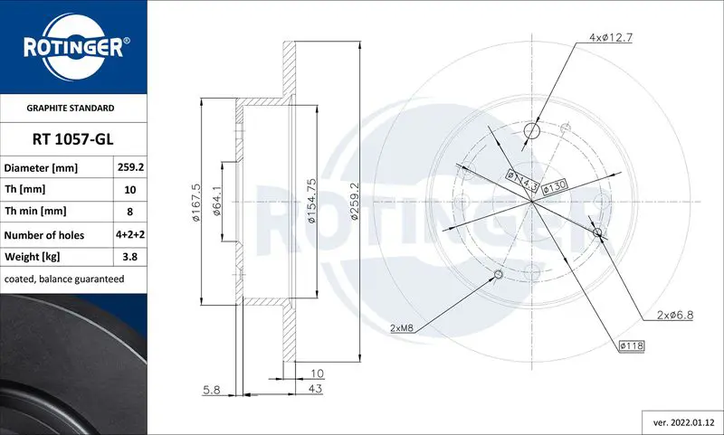 Handler.Part Brake disc ROTINGER RT1057GL 1