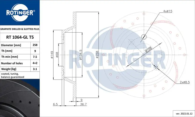 Handler.Part Brake disc ROTINGER RT1064GLT5 1