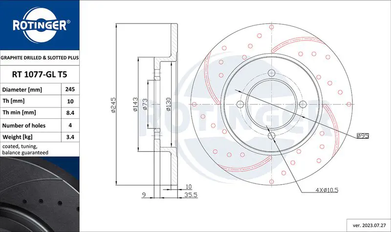 Handler.Part Brake disc ROTINGER RT1077GLT5 1