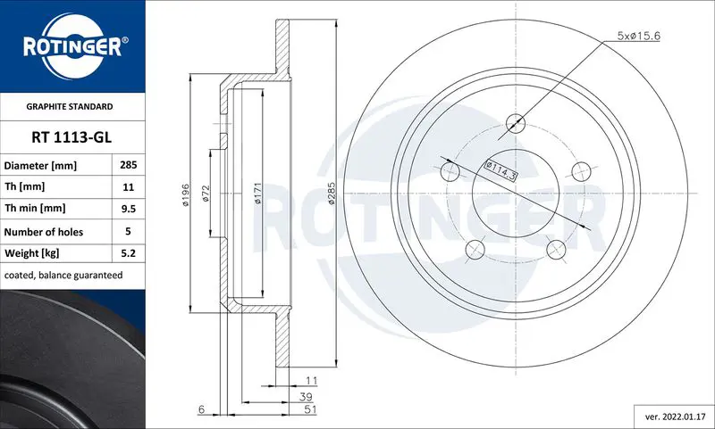 Handler.Part Brake disc ROTINGER RT1113GL 1