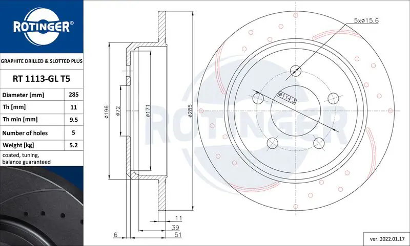 Handler.Part Brake disc ROTINGER RT1113GLT5 1