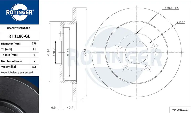 Handler.Part Brake disc ROTINGER RT1186GL 1