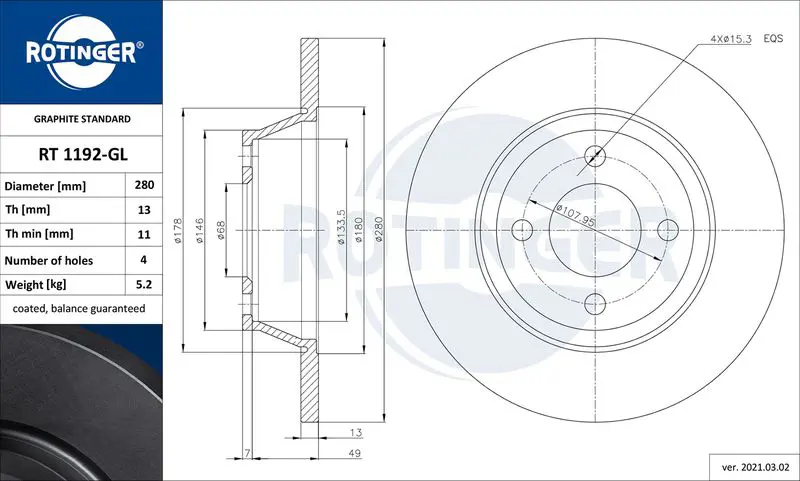 Handler.Part Brake disc ROTINGER RT1192GL 1