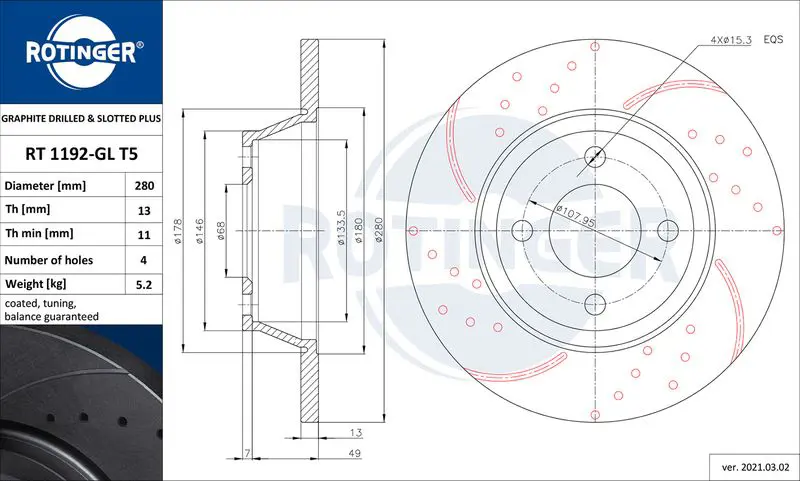 Handler.Part Brake disc ROTINGER RT1192GLT5 1