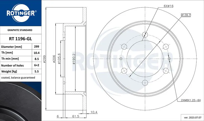 Handler.Part Brake disc ROTINGER RT1196GL 1