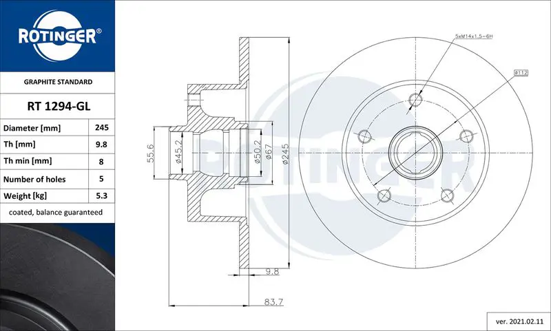 Handler.Part Brake disc ROTINGER RT1294GL 1