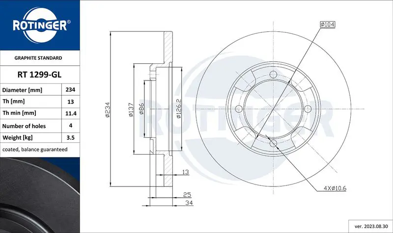 Handler.Part Brake disc ROTINGER RT1299GL 1