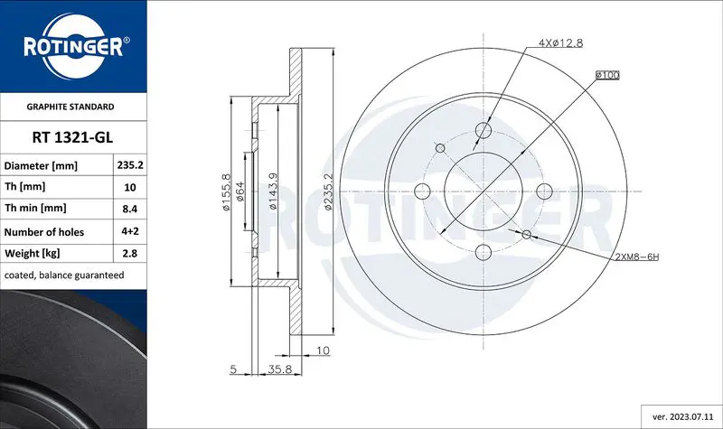 Handler.Part Brake disc ROTINGER RT1321GL 1