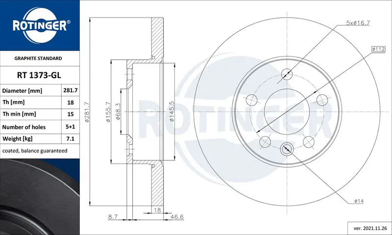 Handler.Part Brake disc ROTINGER RT1373GL 1