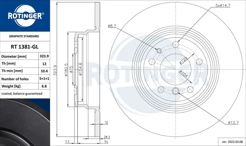 Handler.Part Brake disc ROTINGER RT1381GL 1