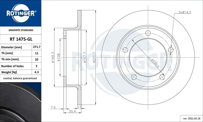 Handler.Part Brake disc ROTINGER RT1475GL 1