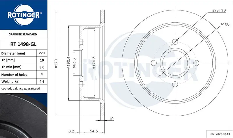 Handler.Part Brake disc ROTINGER RT1498GL 1