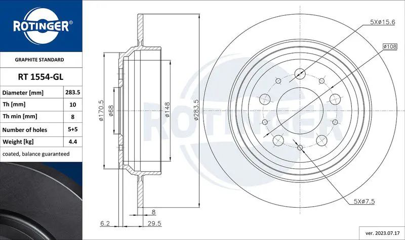 Handler.Part Brake disc ROTINGER RT1554GL 1