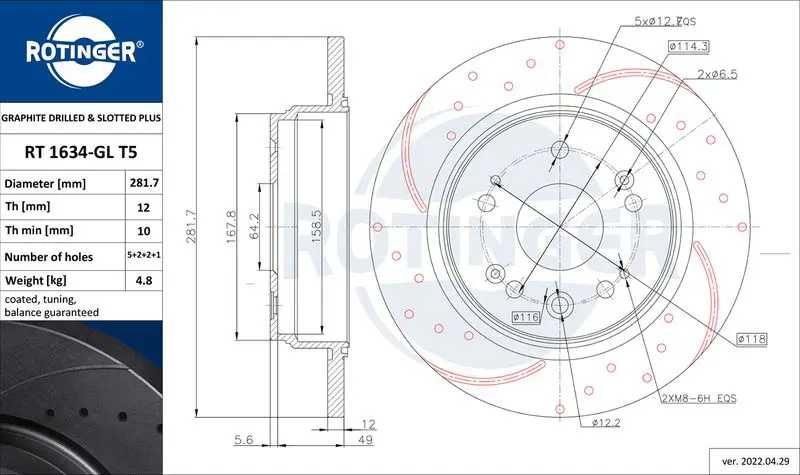 Handler.Part Brake disc ROTINGER RT1634GLT5 1