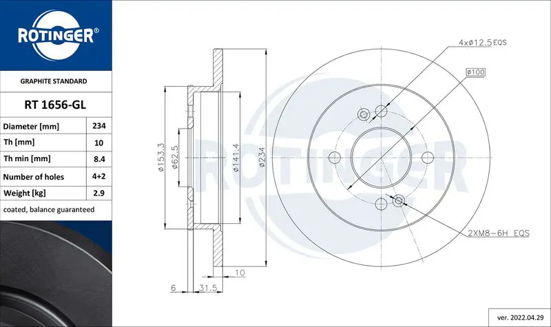 Handler.Part Brake disc ROTINGER RT1656GL 1