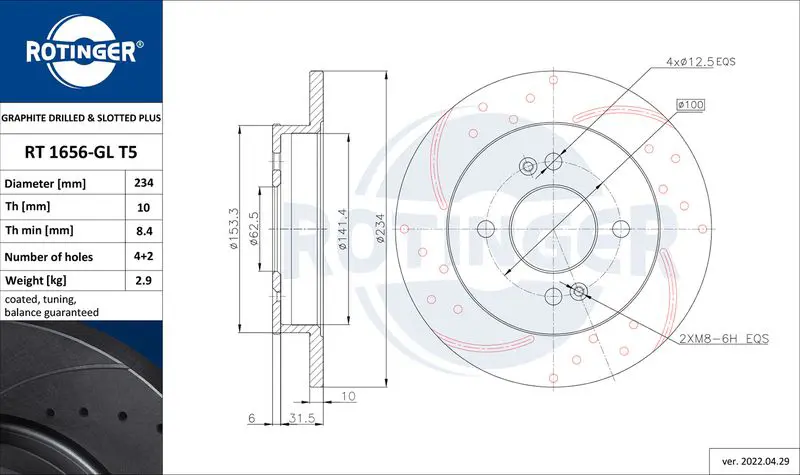 Handler.Part Brake disc ROTINGER RT1656GLT5 1