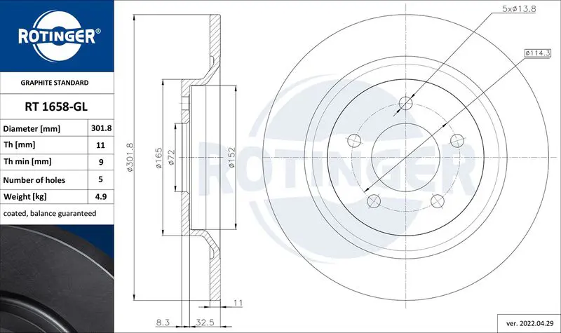 Handler.Part Brake disc ROTINGER RT1658GL 1