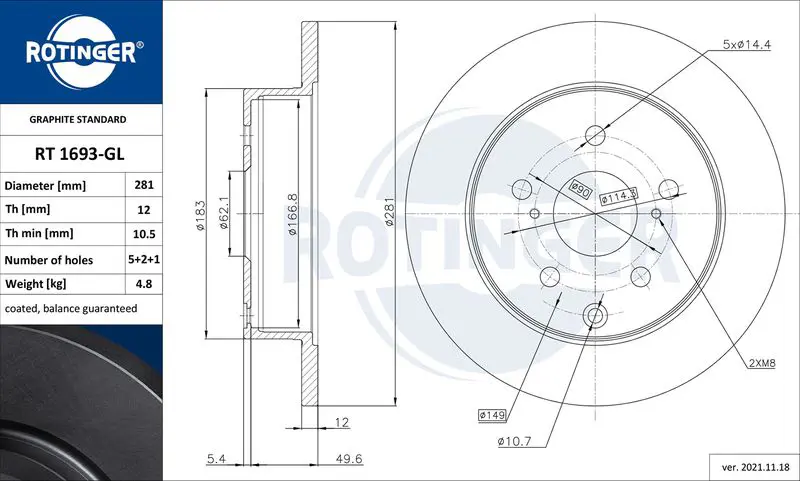 Handler.Part Brake disc ROTINGER RT1693GL 1