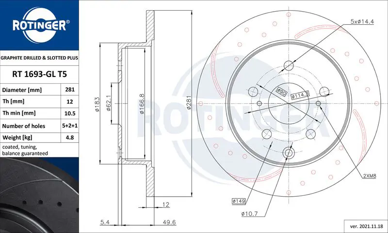 Handler.Part Brake disc ROTINGER RT1693GLT5 1