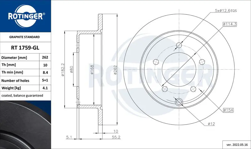 Handler.Part Brake disc ROTINGER RT1759GL 1