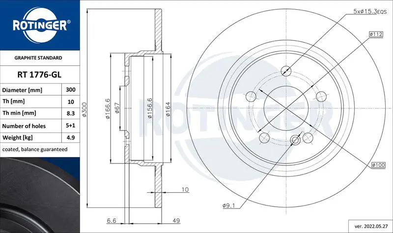 Handler.Part Brake disc ROTINGER RT1776GL 1